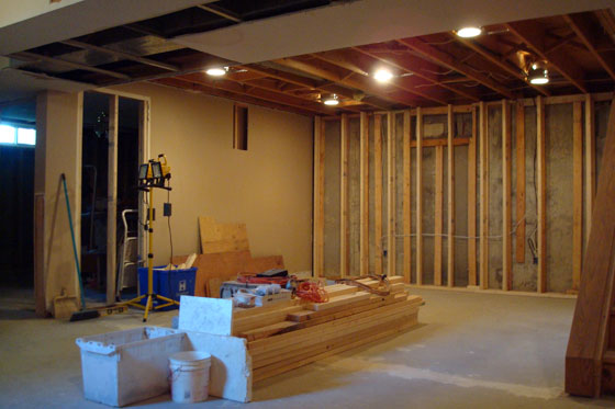 The partially gutted basement