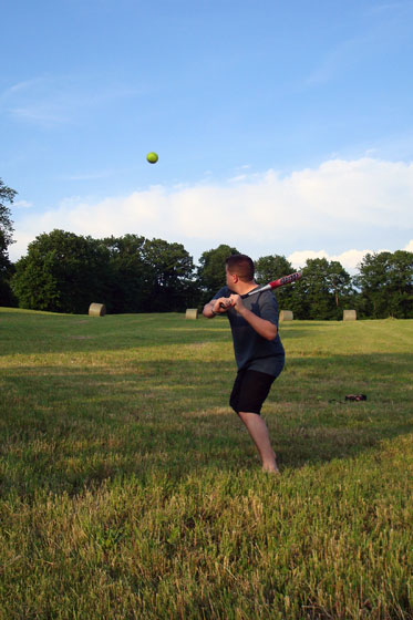 Batting practice in the hayfield