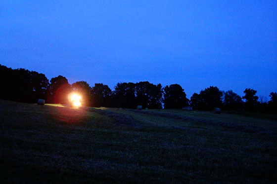 Baling hay in the dark