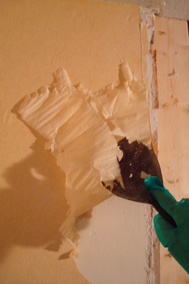 wallpaper7 Removing wallpaper with a scraper.