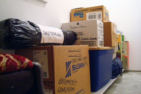 Cartons in a storage closet