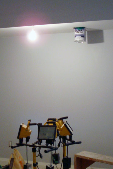 Paint can hanging from the ceiling