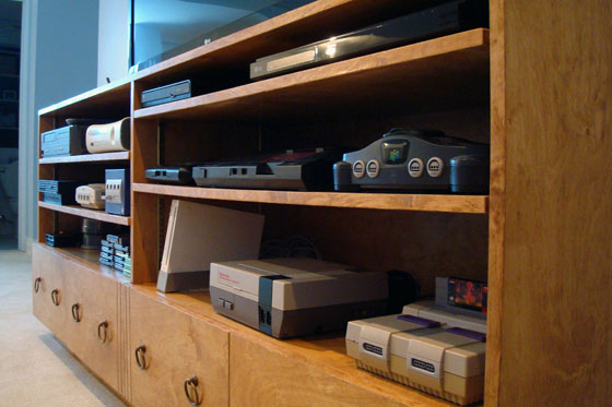 Video game systems in a TV cabinet