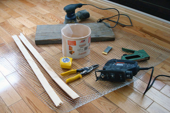 Tools and materials for building a rustic umbrella stand