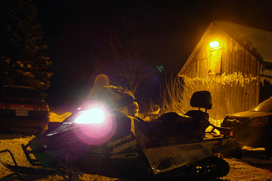 Snow mobile at night