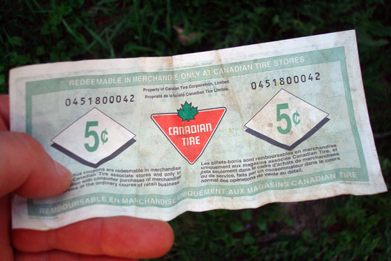 5 cents Canadian Tire money