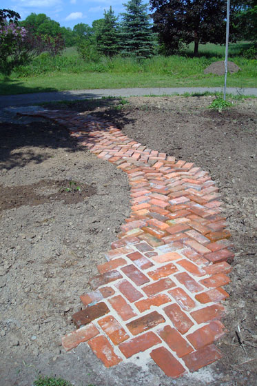 Herring bone brick pathway