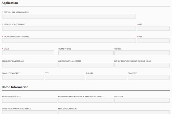 Dog adoption application form