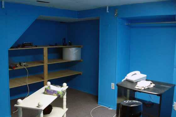 Basement room painted blue