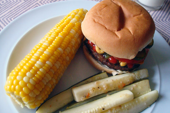 Burger and corner on the cob