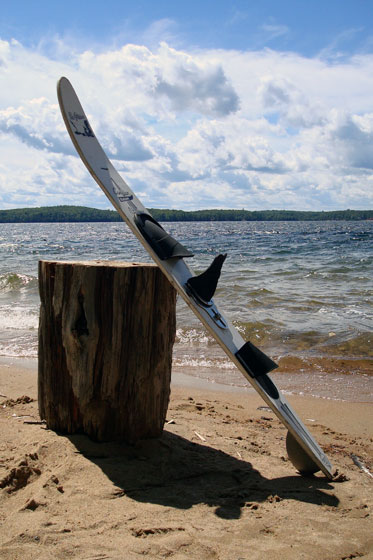 Waterski leaning against a stump