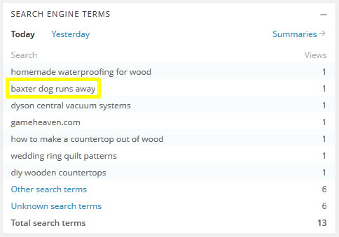 Baxter dog runs away search term