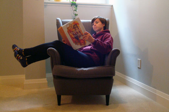 Lounging in Ikea's Strandmon wing chair