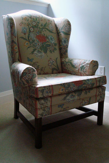Flowered wing chair