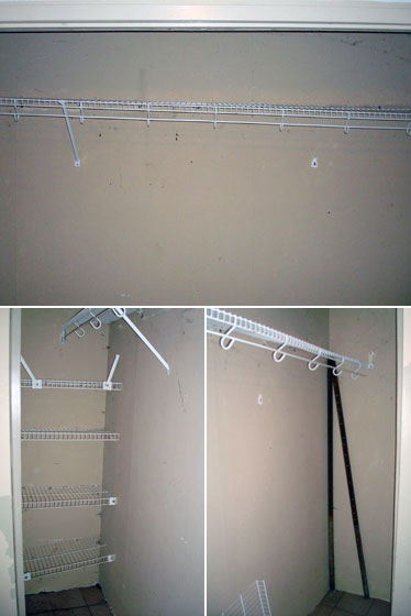 Falling apart wire shelving in a closet