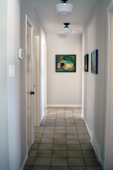 Hallway painted Benjamin Moore Abalone
