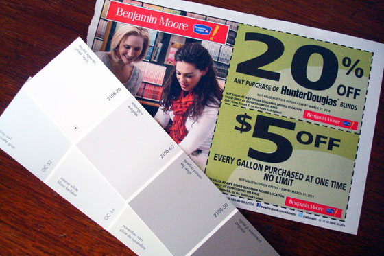 Benjamin Moore paint chips and coupon