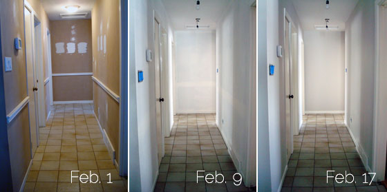 Progression of painting our hallway