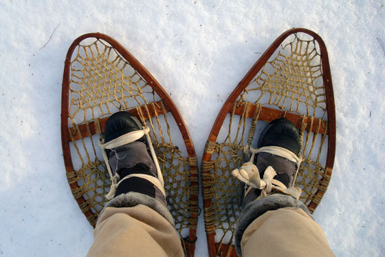 Hiking in vintage snowshoes