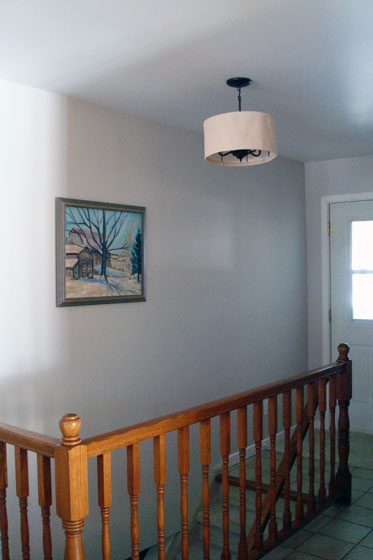 Foyer light fixture DIY drumshade over a chandelier