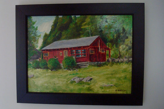 Painting of a red cottage