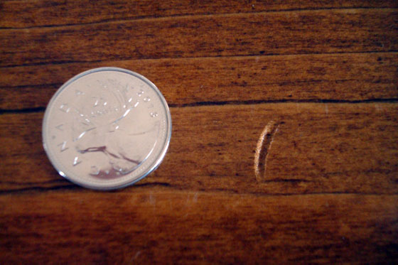 Dent in a wood countertop