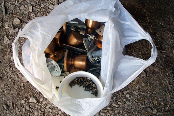 Bag of door knobs and hinges