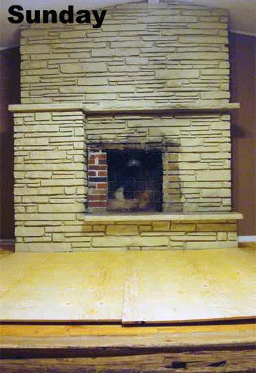 Two weeks of progress on fireplace demo and rebuilding