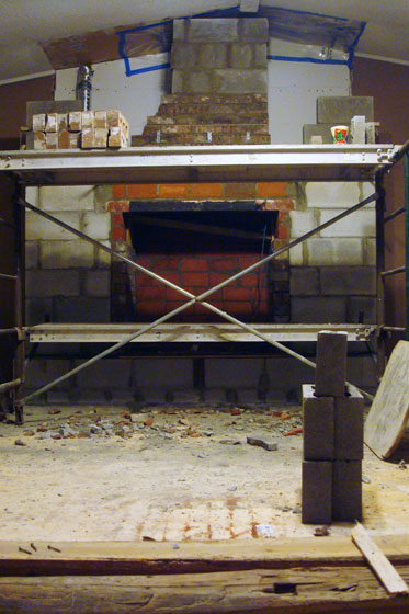 Masonry fireplace in progress