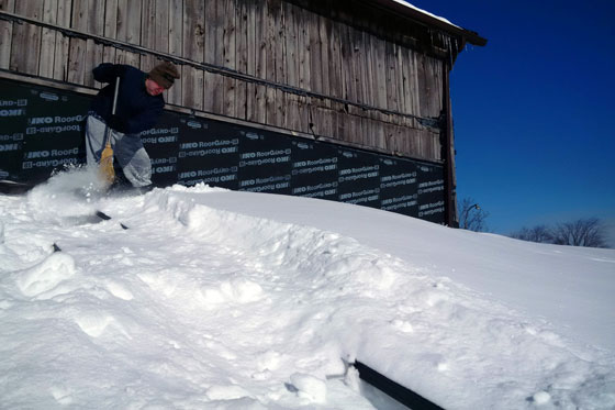 Clearing snow off solar panels