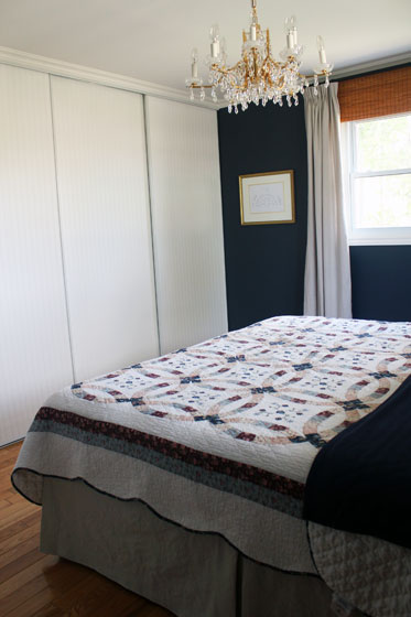 Navy and white master bedroom