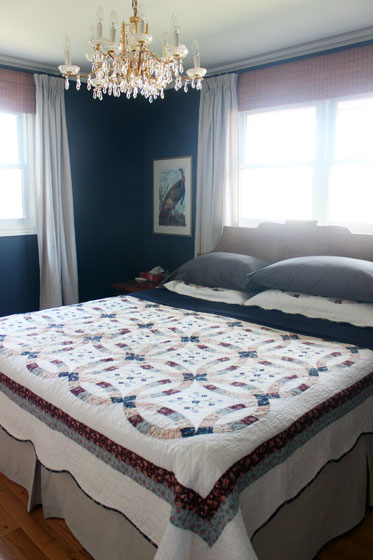 Blue and white master bedroom