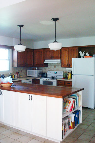 School house pendant lights over the kitchen island