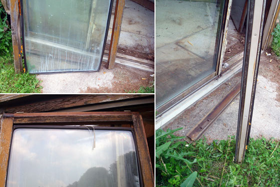Broken patio door on the sunroom