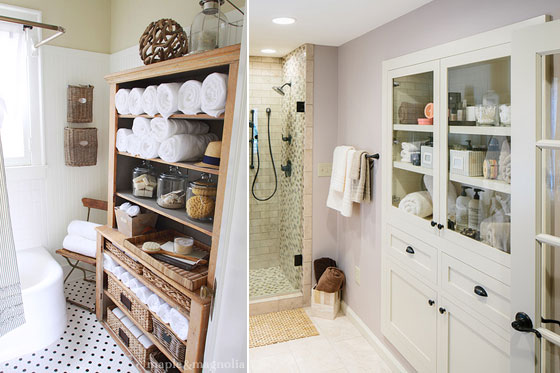 Built-in bathroom linen closets