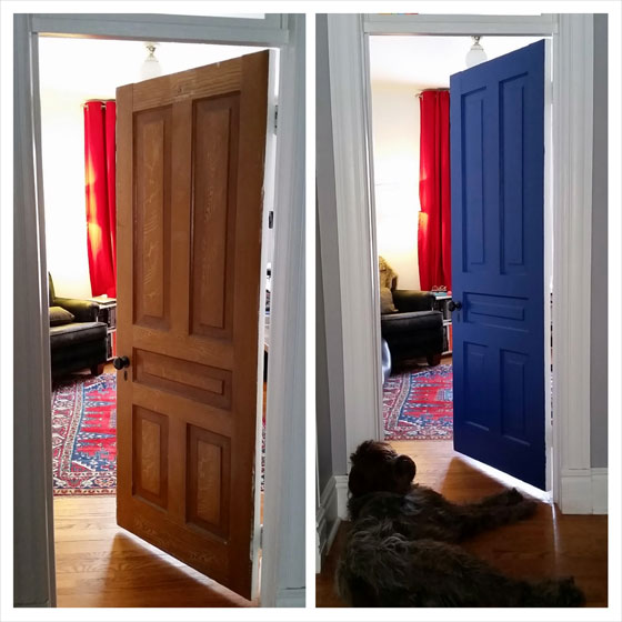 Interior door painted blue