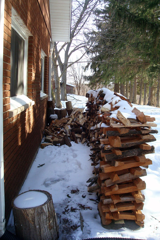 Collapsed woodpile
