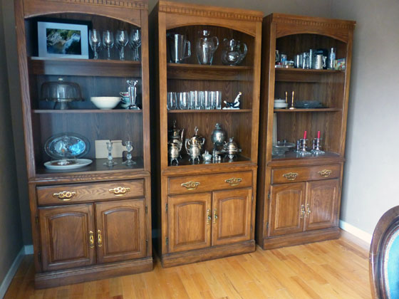 90s bookcases as china cabinet
