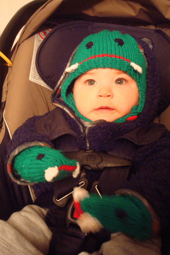 Knitted crocodile hat and mitts