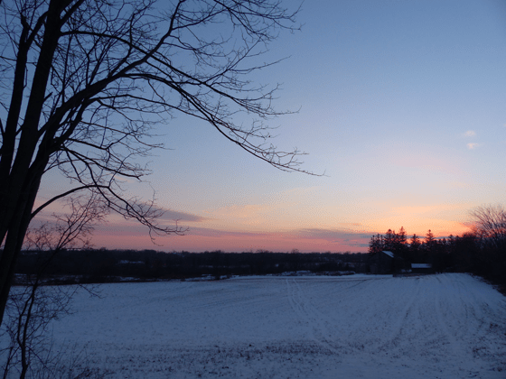 Winter sunset over the farm