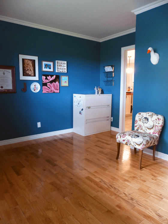 Feminine blue and floral office