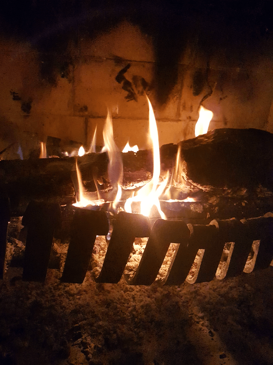 Logs burning in the fireplace