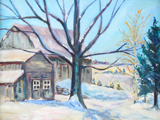 Painting of farm in winter