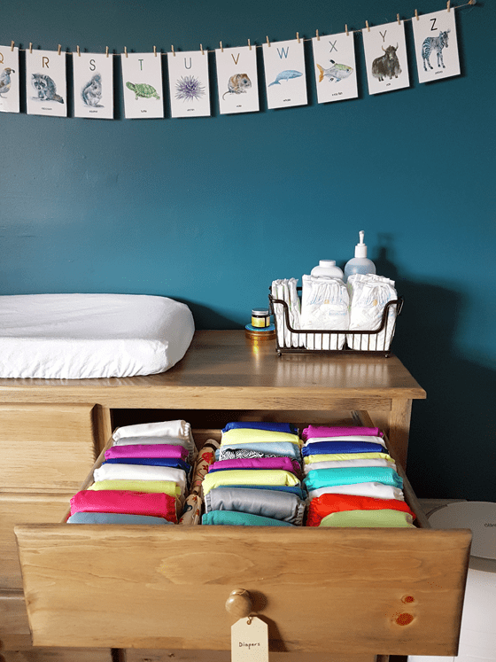 Cloth diapers in the dresser drawer