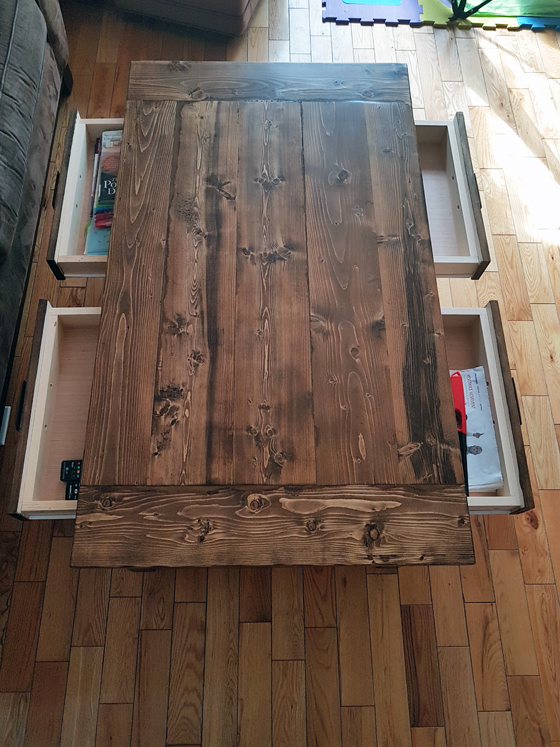 DIY Benchwright Coffee Table with four drawers
