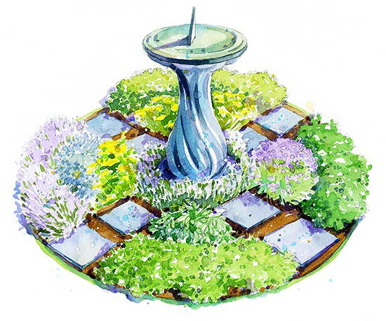 Herb garden with a fountain in the centre