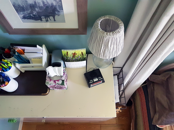 Office supplies on the filing cabinet