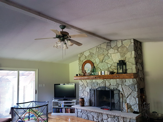 Living room with vaulted ceiling