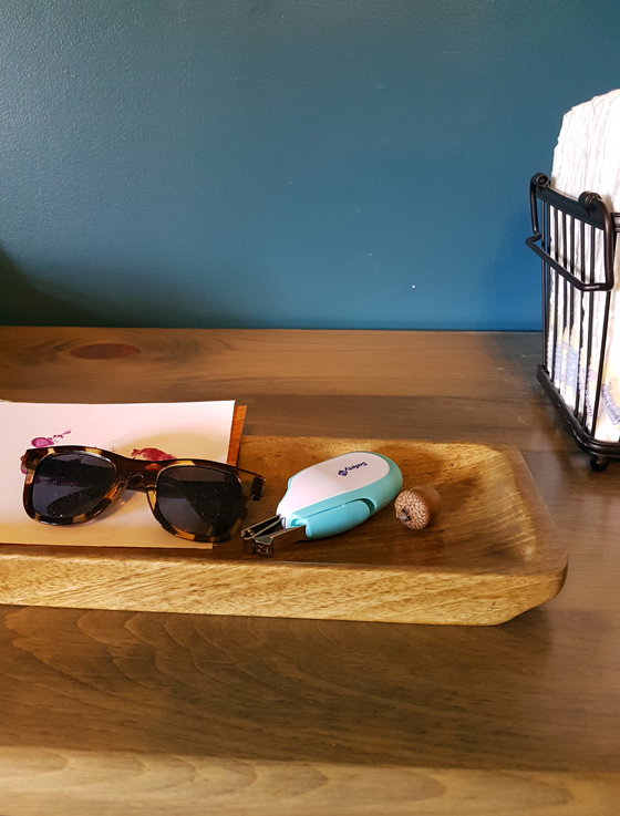 Wood tray on the wood dresser