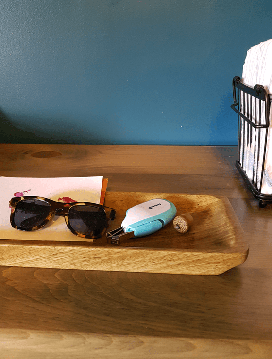 Wood tray on the wood dresser